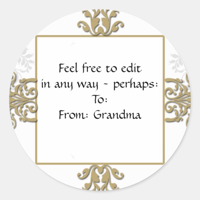 Sticker Rond Logo photo Gold et White Silver Damask (Devant)