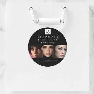Sticker Rond Logo Photo Minimaliste Lash Script Noir Blanc