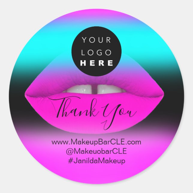 Sticker Rond Logo QR Code Nom Remerciements Shopping Rose Lips  (Devant)