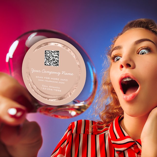 Sticker Rond Logo QR Code promotionnel Boutique Rose Cercle Blu (Logo QR Code Promotional Shop Rose Circle Blush Classic Round Sticker)