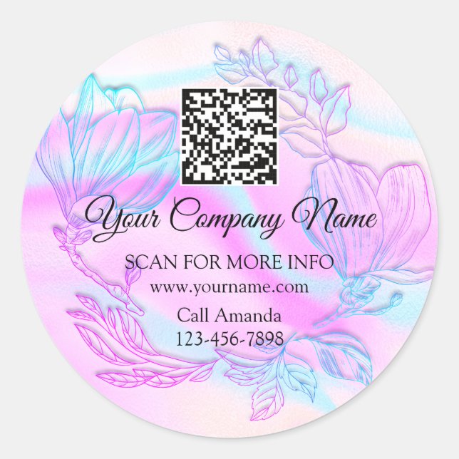 Sticker Rond Logo QR Code Rose Holographique Floral Wreath (Devant)