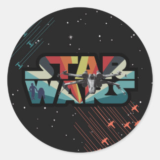 Sticker Rond Logo Retro X Wing Starburst Star Wars
