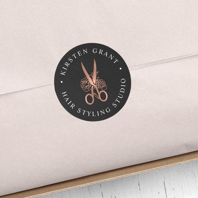 Sticker Rond Logo rose Gold Floral Ciseaux (Créateur téléchargé)