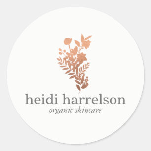 Sticker Rond Logo rose Gold Floral en blanc