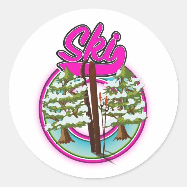 Sticker Rond logo rose ski vintage (Devant)