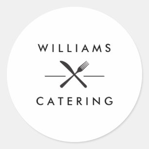 Sticker Rond Logo Rustique Crossed Fork Knife sur Blanc