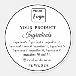 Sticker Rond Logo simple noir et blanc ingrédients du produit
