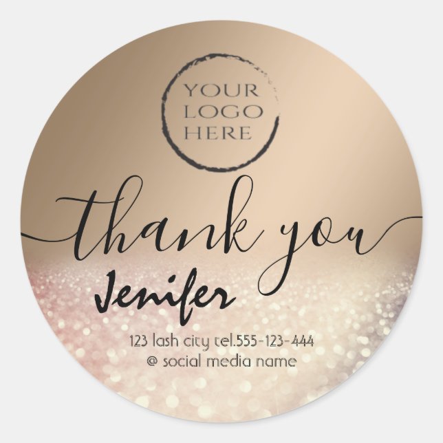 Sticker Rond Logo Sparkle glittery merci classique en plastique (Devant)