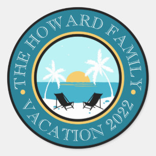 Sticker Rond Logo Sunset Chaises De Plage