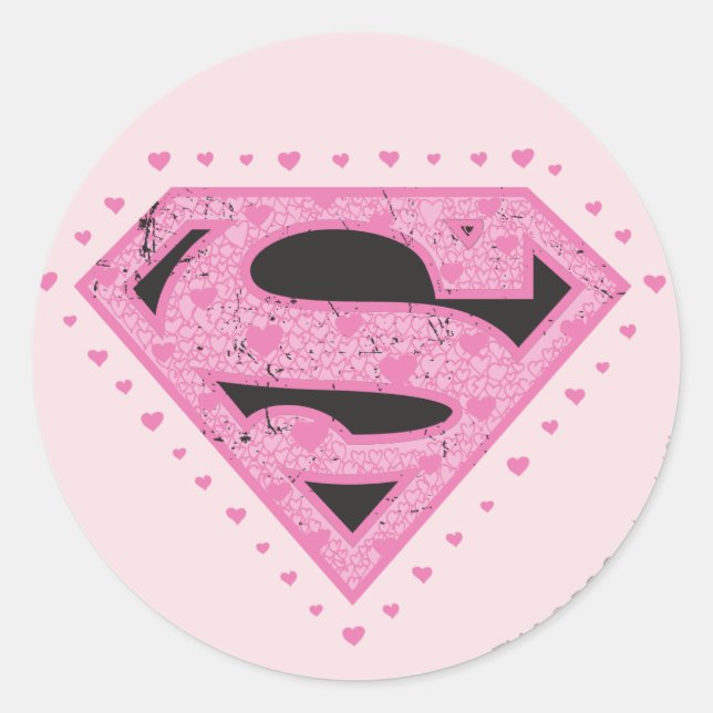 Sticker Rond Logo super-fille en uniforme noir et rose (Devant)