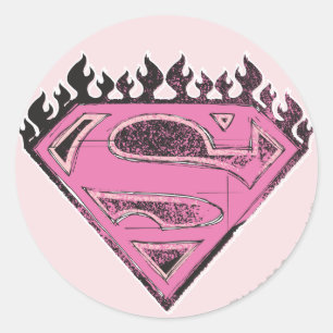 Sticker Rond Logo Supergirl rose avec flammes
