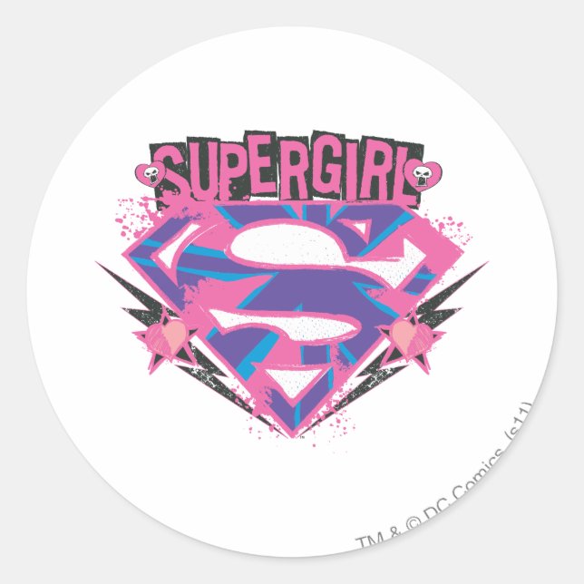 Sticker Rond Logo Supergirl rose et violet Grunge (Devant)