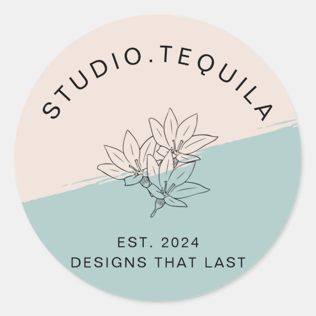 Sticker Rond Logo texte courbé en gris et beige (Devant)