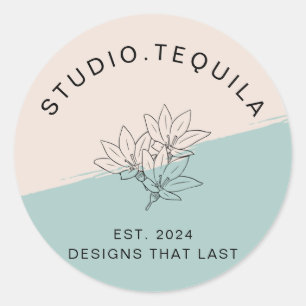 Sticker Rond Logo texte courbé en gris et beige