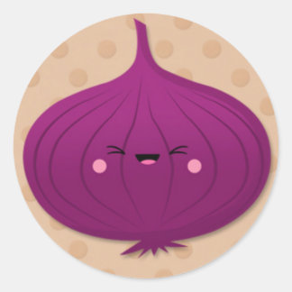 Sticker Rond L'oignon rouge de Kawaii sur les Pois Brown