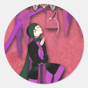 Sticker Rond L'OISEAU IMPÉRIAL dans le lilas, Forest Green et