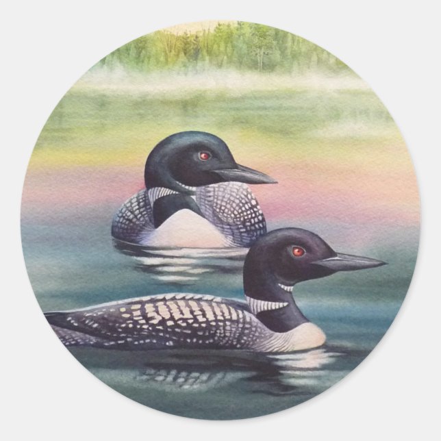 Sticker Rond Loisirs nord-américains sur l'aquarelle du lac (Devant)