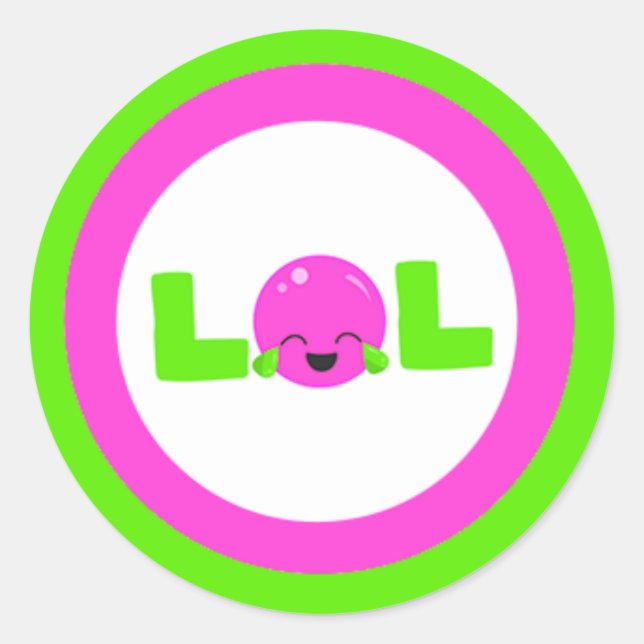 Sticker Rond LOL Rire Haut Violet Vert Clair (Devant)