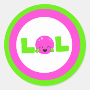 Sticker Rond LOL Rire Haut Violet Vert Clair