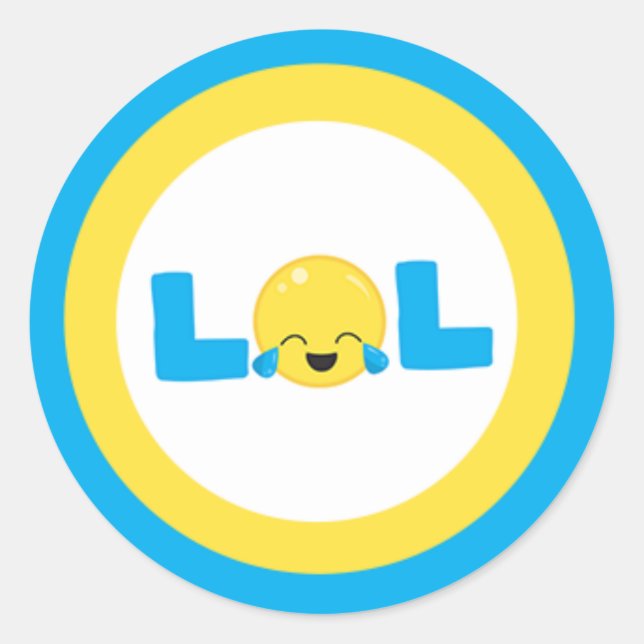 Sticker Rond LOL Rire Loud Emoji Bleu Jaune (Devant)