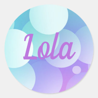 Sticker Rond Lola Nom Personnalisé Fête Violet Bleu Bulle Moder