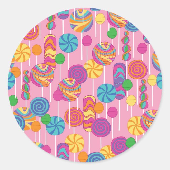 Sticker Rond Lollipops Candy Pattern (Devant)