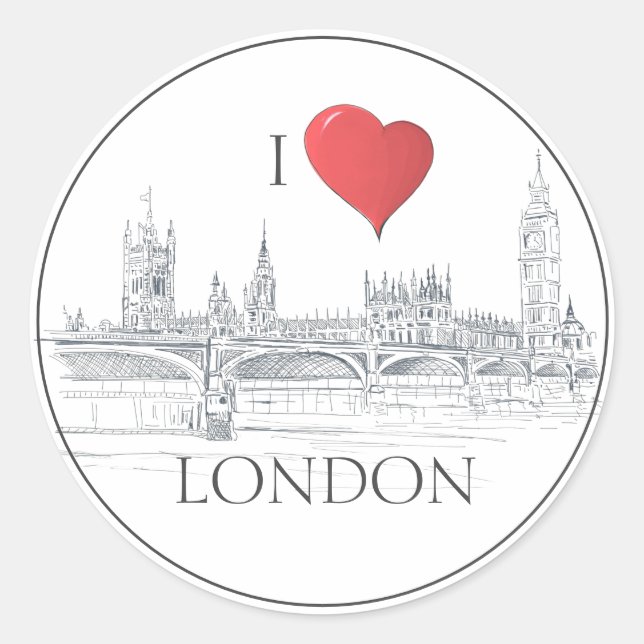 Sticker Rond London Bridge Big Ben | I Heart London Sketch (Devant)