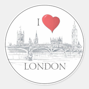 Sticker Rond London Bridge Big Ben   I Heart London Sketch