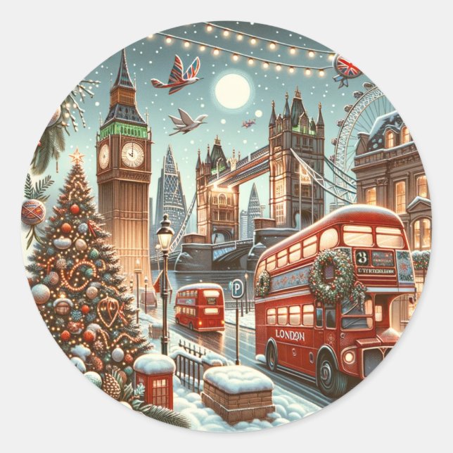 Sticker Rond London's Festive Splendor - Vibrant Christmas Car (Devant)