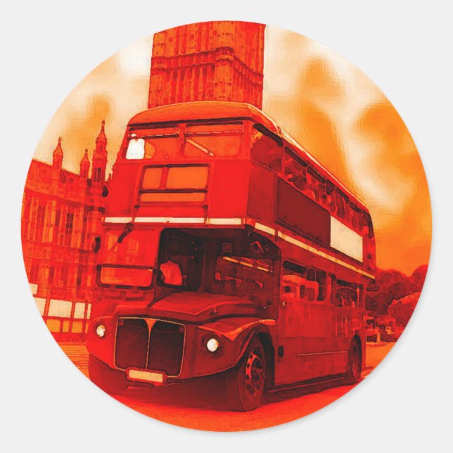 Sticker Rond Londres Red Bus & Big Ben (Devant)
