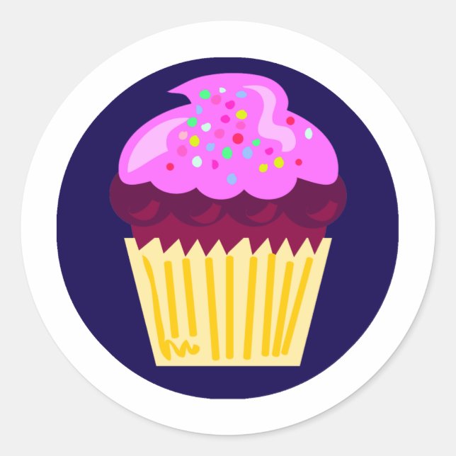 Sticker Rond Lone Cupcake Purple amusant dessin animé (Devant)