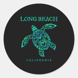 Sticker Rond Long Beach California Sea Turtle Boys Girls Toddle