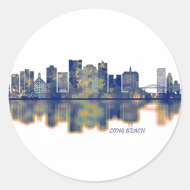 Sticker Rond Long Beach Skyline (Devant)