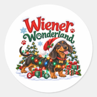 Sticker Rond Long et Joyeux Noël Drôle de Dachshund Xmas