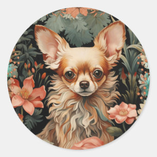 Sticker Rond Long Haired Chihuahua dans le style de William Mor