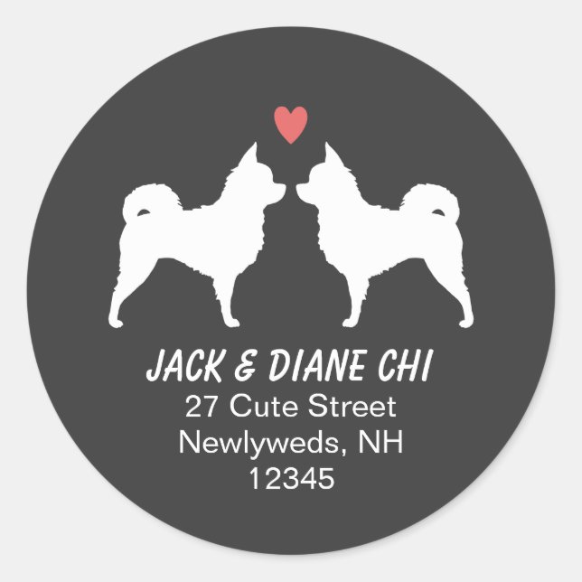 Sticker Rond Long Haired Chihuahua Silhouettes Adresse de retou (Devant)