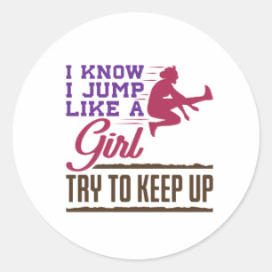 Sticker Rond Long Jump Je sais que je saute comme une fille Ess