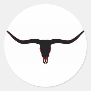 Sticker Rond Longhorn crâne noir et rouge