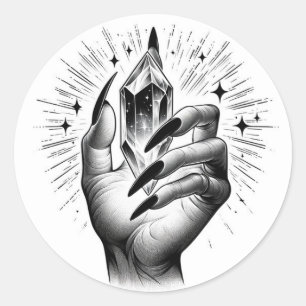 Sticker Rond Longue Black Nails & Crystal Energy Magie Vintage