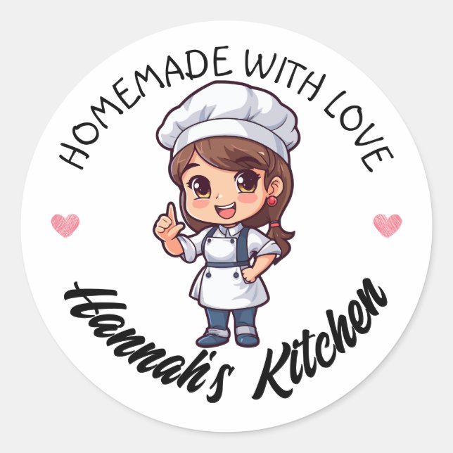 Sticker Rond Longue Brown Cheveux Baker Kawaii Produit maison (Devant)