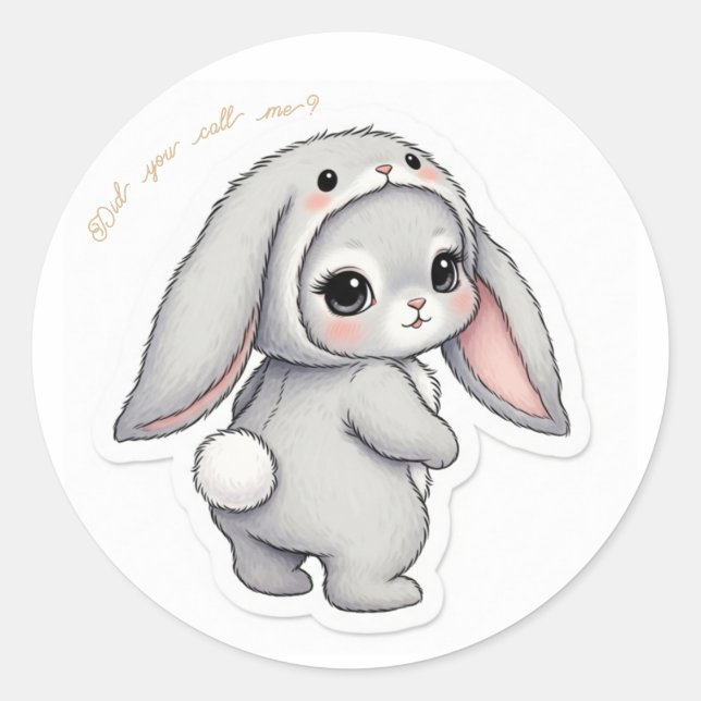 Sticker Rond Looking Back Bunny - Adorable Fluffy Rabbit Kawaii (Devant)