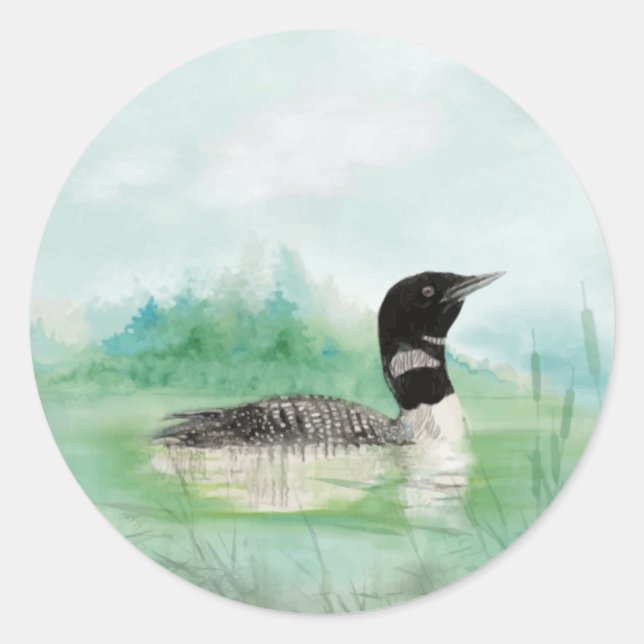 Sticker Rond Loon, Oiseau, Sauvage, Nature, Stic Rond Classique (Devant)