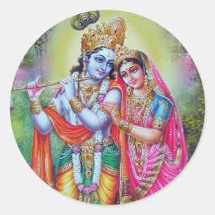 Sticker Rond Lord Krishna & Radha