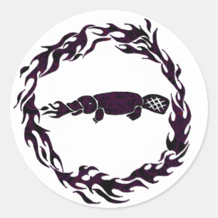Sticker Rond L'ornithorynque de respiration du feu flambe des