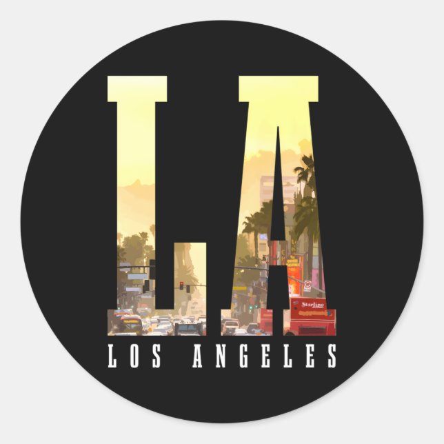 Sticker Rond Los Angeles La Skyline California La (Devant)