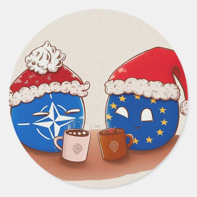 Sticker Rond L'OTAN et l'Union européenne au chocolat chaud (Devant)