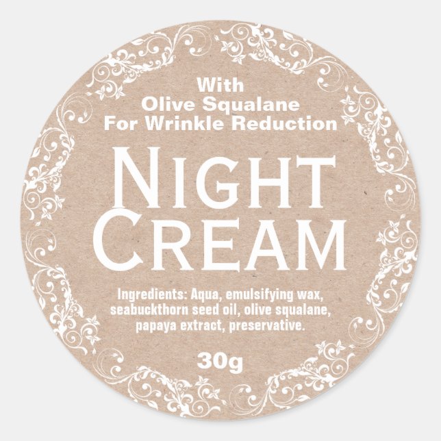 Sticker Rond Lotion Hydratante Crème Nocturne Kraft (Devant)
