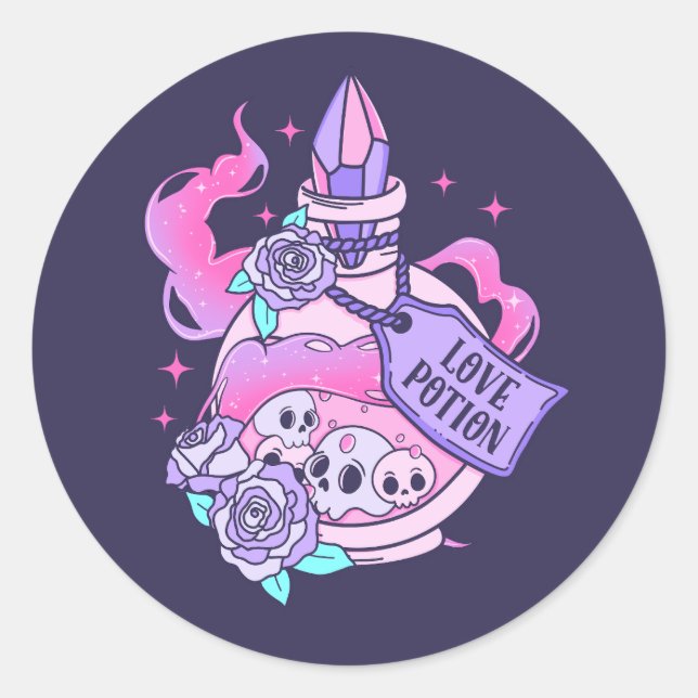 Sticker Rond Lotion Potion mignonne Pink Halloween Potion Boute (Devant)