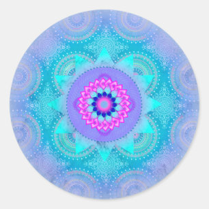 Sticker Rond Lotus Bloom Turquoise Mandala