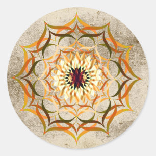 Sticker Rond Lotus Fleur Aquarelle Or Mandala Guérison Yoga